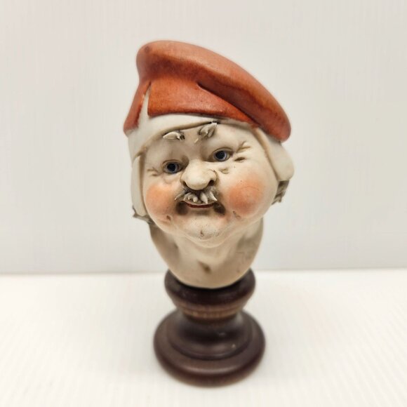 Vtg Capodimonte Porcelain Bust Figurine Village Man on Wood Base Signed Pezzato - Picture 1 of 6